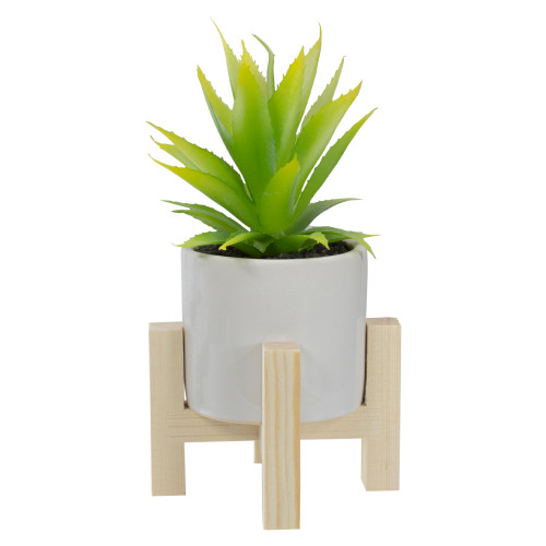 8.25" Potted Artificial Agave Plant with Wooden Stand