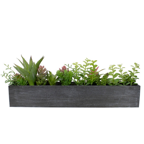 Artificial Mixed Succulents in Wooden Planter - 23"