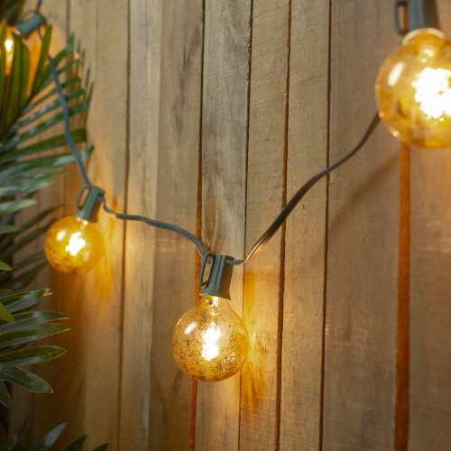 Mercury Glass Style G50 Globe Christmas Lights - Clear - 9' Green Wire - 10ct