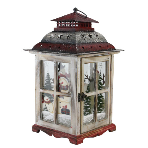 17.5" Rustic Snowman Christmas Candle Lantern