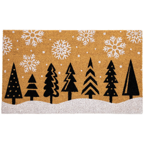 Trees and Snowflakes Natural Coir Christmas Outdoor Doormat 18" x 30"