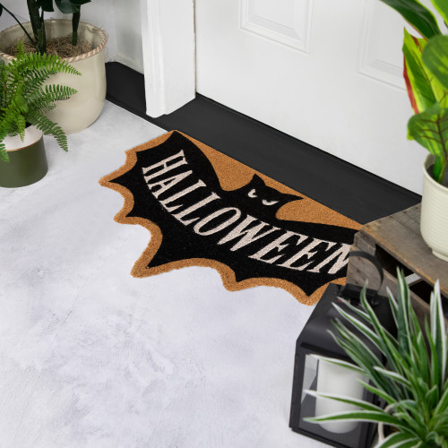 Natural Coir "Halloween" Bat Shaped Doormat - 18" x 30"