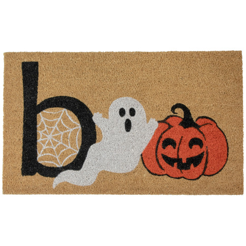 Boo Ghost Natural Coir Halloween Doormat - 30" - Beige and Orange