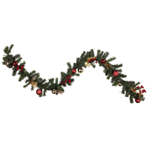 Pre-Lit Battery Operated Decorated Pine Christmas Garland - 6'  x 8" - Warm White LED Lights