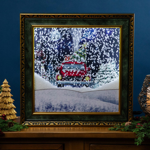 LED Lighted Musical Snowing Retro Truck Wall Art - 15" x 15" - Gold and Green