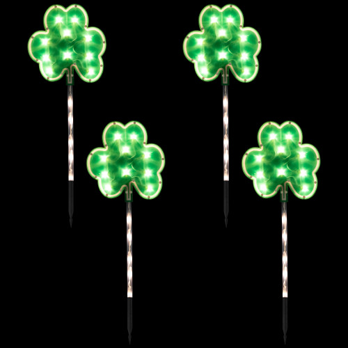 Lighted Shamrock St. Patrick's Day Outdoor Pathway Markers - 28.75" - Set of 4