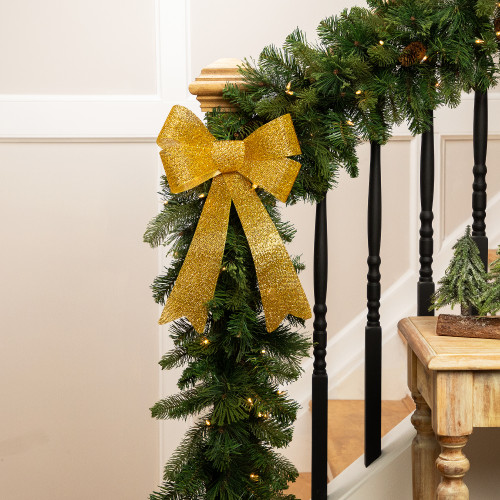 Tinsel 4-Loop Bow Christmas Decoration - 16" - Gold