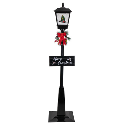 70.75" Lighted Musical Snowing Santa and Friends Christmas Street Lamp