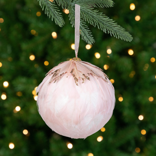 Glitter Feather Hanging Christmas Ball Ornament - 8" - Pink