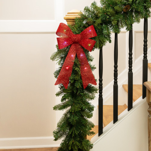 LED Lighted Color Changing Tinsel Bow Christmas Decoration - 17"