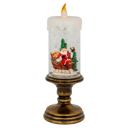 LED Lighted Santa and Sleigh Candle Christmas Glitter Snow Globe - 11"