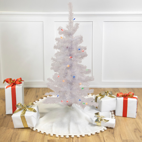 Pre-Lit Slim Woodbury White Pine Artificial Christmas Tree - 3' - Multi Lights