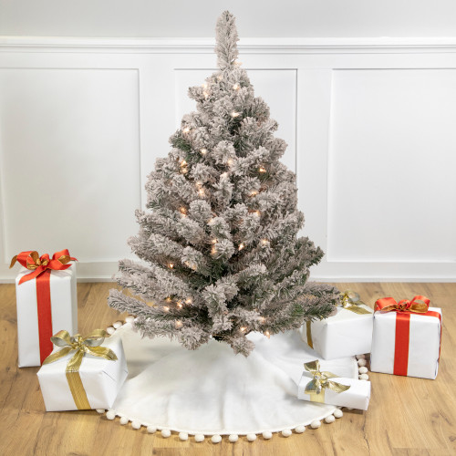 Pre-Lit Medium Heavily Flocked Madison Pine Artificial Christmas Tree - 3' - Clear Lights