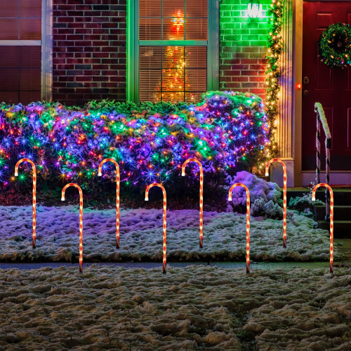 LED Lighted 8-Speed Candy Cane Outdoor Christmas Pathway Markers - 28.75" - Set of 8