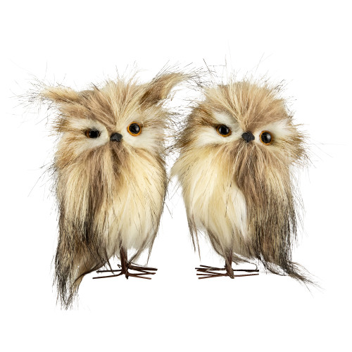 Set of 2 Brown and Ivory Owls Figures