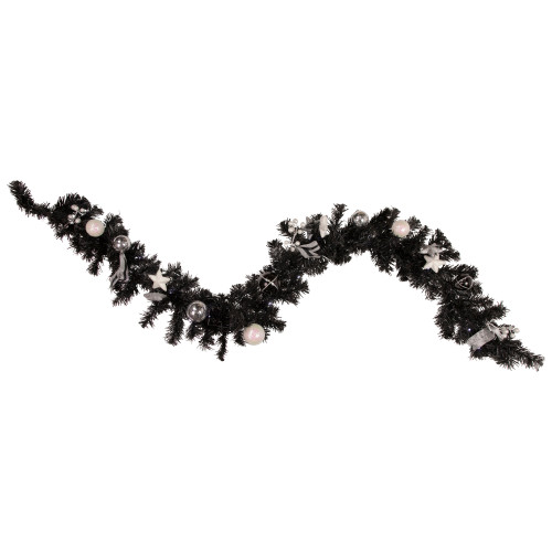Pre-Lit Battery Operated Black Pine Artificial Christmas Garland -  6' x 10" - Cool White LED Lights