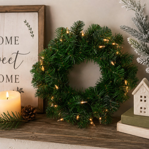 Pre-Lit Deluxe Dorchester Pine Artificial Mini Christmas Wreath - 10" - Clear Lights
