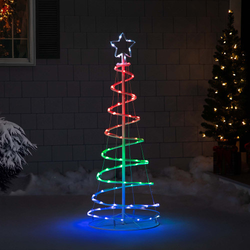 LED Lighted Color Changing Multi-Function Outdoor Spiral Christmas Tree - 4' - Multi Lights