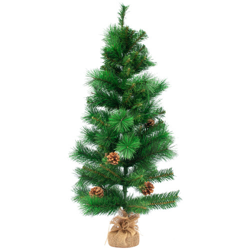 Pre-Lit Mixed Pine and Pine Cones Artificial Christmas Tree in Jute Base - 39" - Warm Clear LED Lights