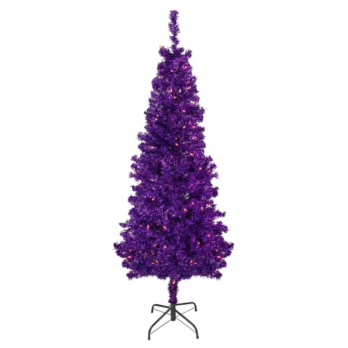 6' Pre-Lit Purple Artificial Tinsel Christmas Tree, Clear Lights