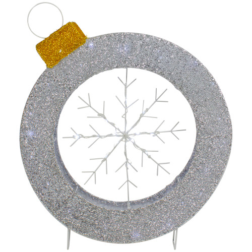 LED Lighted Silver Tinsel Ornament with Snowflake Outdoor Christmas Decoration - 21.5"
