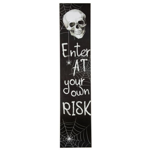 Skull and Spider "Enter at Your own Risk" Wooden Halloween Porch Sign - 36"