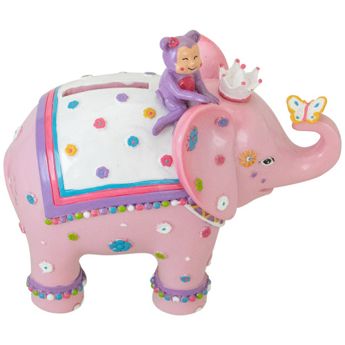 5.75" Children's Pink Elephant with Monkey Coin Bank
