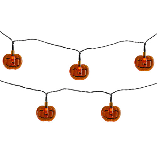 Jack O' Lantern LED Mini Halloween Lights - Orange - 6' Black Wire - 10ct