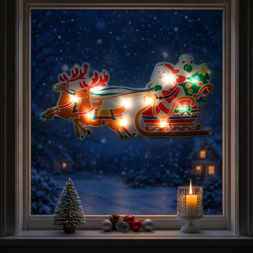 Lighted Santa and Reindeer Outdoor Christmas Decoration - 22.75"