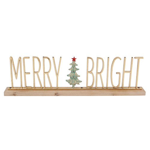 23.5" Gold Merry and Bright Metal Christmas Sign Centerpiece