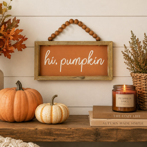 12" Orange Hi Pumpkin Autumn Harvest Wall Sign