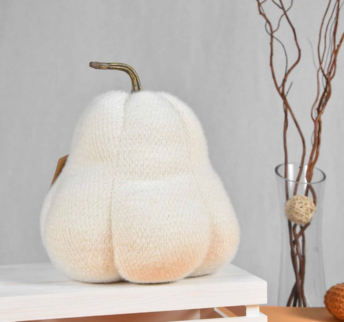 12" White Fabric Fall Harvest Pumpkin Gourd