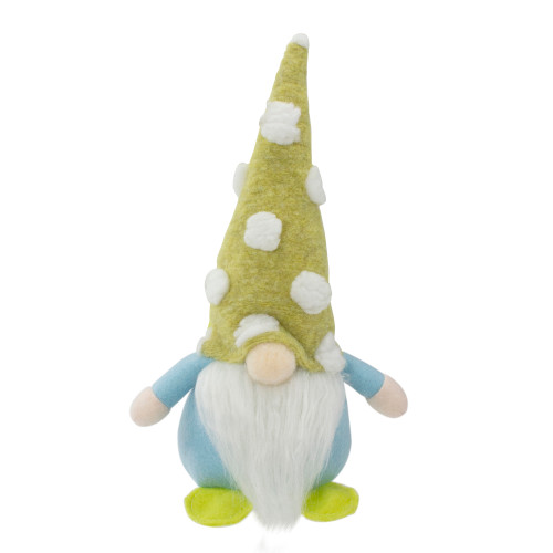 8.5-Inch Green and Blue Spring Gnome Figure with a Polka Dot Hat