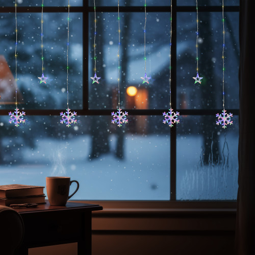 LED Star and Snowflake Curtain Christmas Lights - Multicolor - 4.75' Clear Wire - 250ct