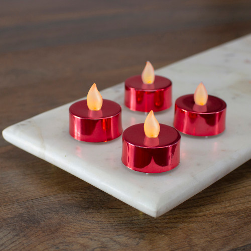 LED Flameless Flickering Tea Light Candles - Metallic Red- Set of 4