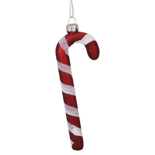 4.25" Red and White Glass Candy Cane Christmas Ornament