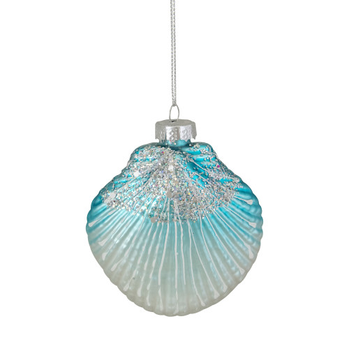 3" Blue and White Glass Seashell Christmas Ornament