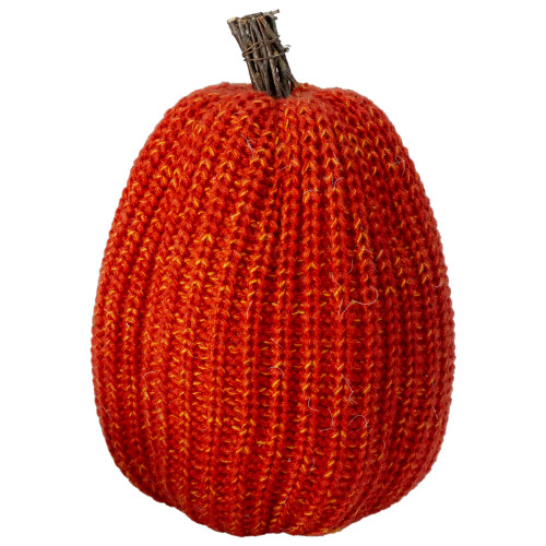 11" Orange and Yellow Fall Harvest Knitted Tabletop Pumpkin
