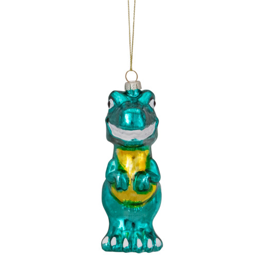 5" Green Dinosaur Hanging Glass Christmas Ornament