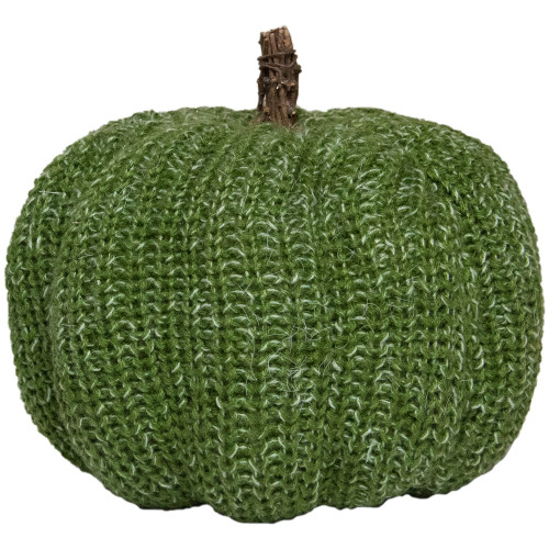 14" Green and White Fall Harvest Knitted Tabletop Pumpkin