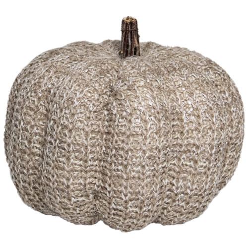 Beige and White Fall Harvest Knitted Tabletop Pumpkin