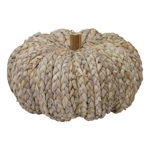 9.5" Beige Weaved Autumn Harvest Table Top Pumpkin
