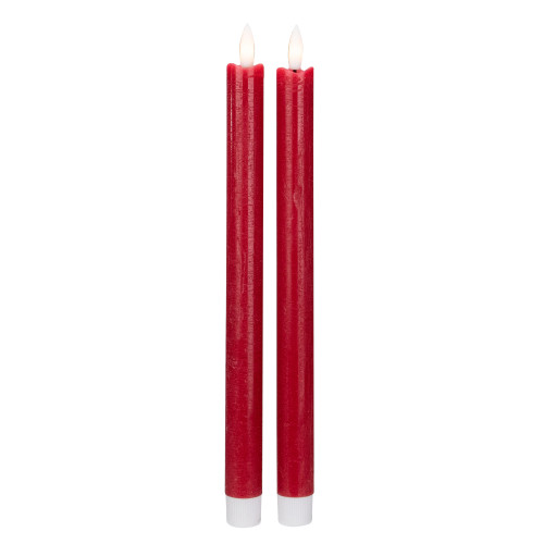 Set 2 Red Flameless LED Taper Christmas Candles 11"