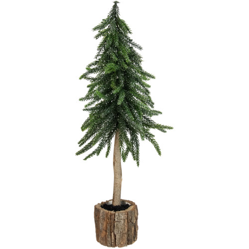 14.75in Downswept Glittered Artificial Mini Christmas Tree Wood Base - Unlit