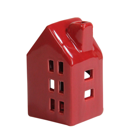 4" Red Ceramic House Flameless Tea Light Christmas Candle Holder