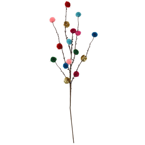 29" Multi Colored Pom Pom Bohemian Christmas Spray