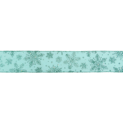 Sparkly Aqua Blue Snowflake Christmas Wired Craft Ribbon 2.5" x 16 Yards