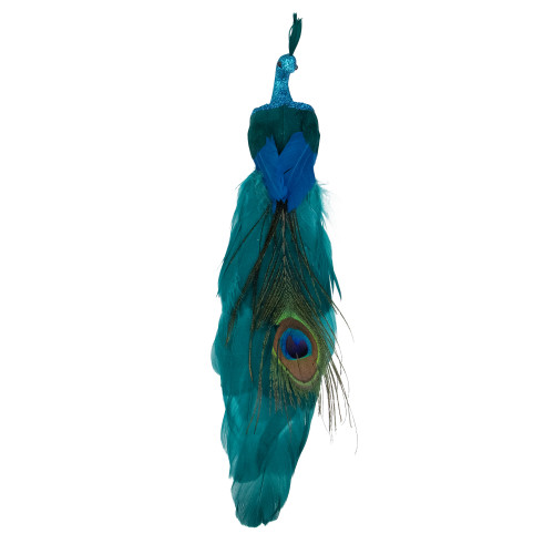 13" Sparkly Blue Jeweled Peacock Clip-On Christmas Ornament