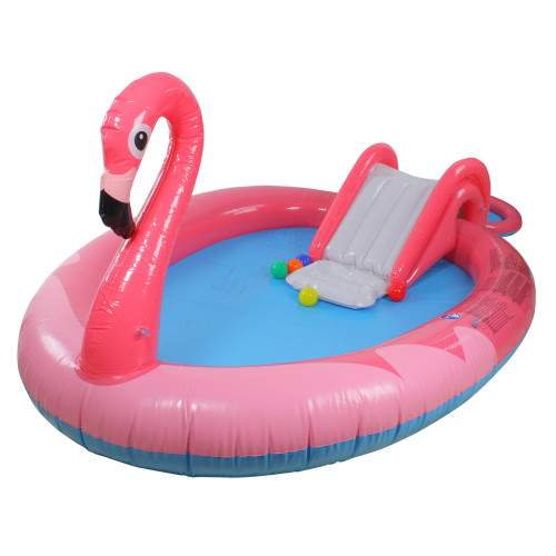 94" Pink and Blue Inflatable Flamingo Spray and Slide Children's Pool