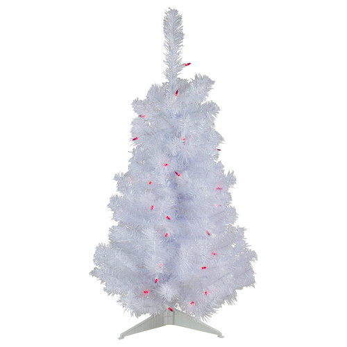 3' Pre-Lit White Iridescent Pine Slim Artificial Christmas Tree - Red Lights